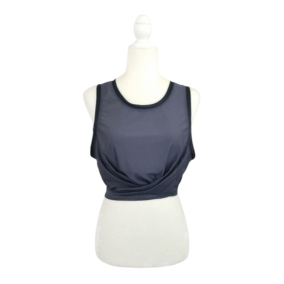 Fabletics sheer dark gray wrap around sleeveless open back scoop neck top Sz XL - Picture 1 of 11